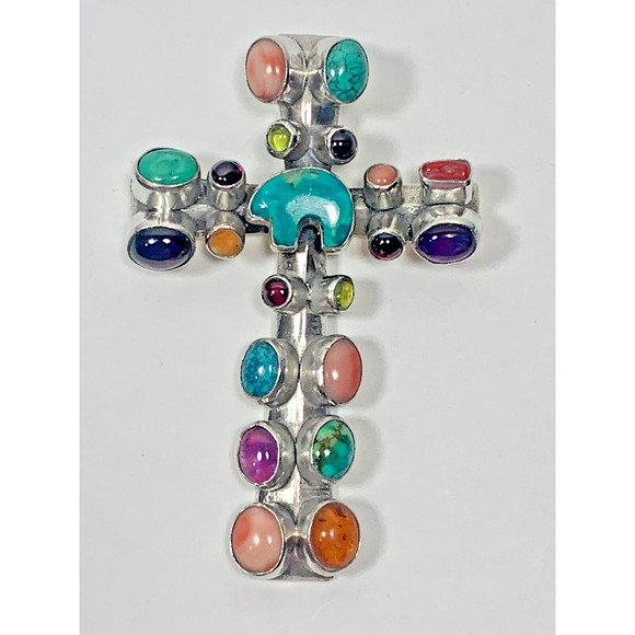 Nakai Navajo Indian Cross with Bear Fetish Sterling Silver - Picture 1 of 13